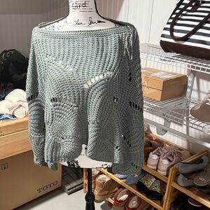 moon & madison Light Sage Open-Knit Crewneck Sweater
